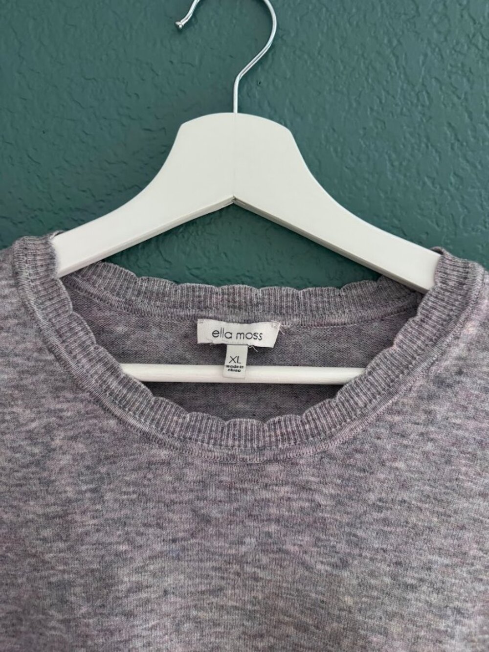 Ella Moss Maggie Puff Sleeve Scalloped Neck Knit Sweater Heather Gray XL
